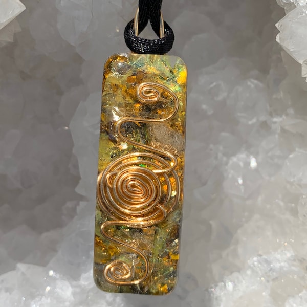 Libyan Desert Glass Orgone Pendant Gold Tektite