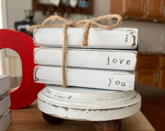 READY TO SHIP Faux book stack. Mini faux book stack. Tiered tray decor. Farmhouse decor. Personalized books. Custom book stack.