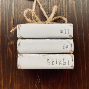 MADE TO ORDER Faux book stack ornament. Mini faux book stack ornament. Farmhouse decor. Personalized books. Custom Christmas ornament.