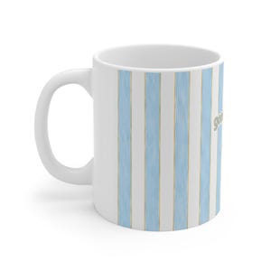 Good Morning Blue Stripe bow mug | Ceramic Coffee Cup