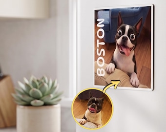 Imán personalizado 3D con retrato de mascota estilo caricatura, imán de nevera personalizado para guardar recuerdos fotográficos.