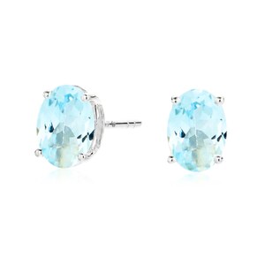 925 Sterling Silver Oval Gemstone Stud Earrings 8x6mm | Birthstone Earrings | Amethyst Ruby Topaz Peridot