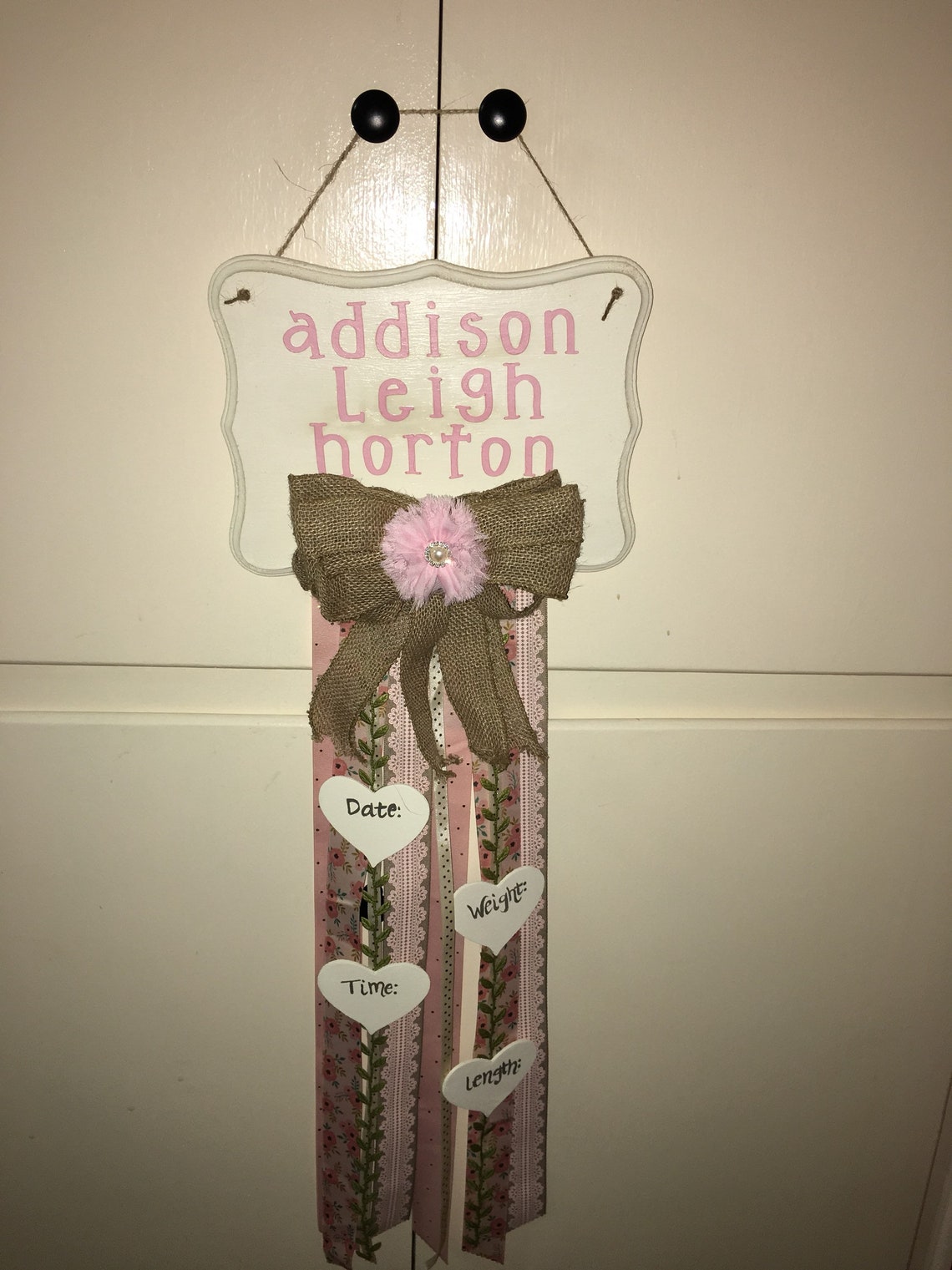 New Baby Hospital Door Birth Announcement Hanging Sign Etsy