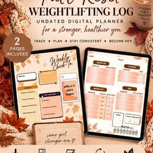 Herfstreset trainingsschema, gewichtheflogboek, fitnessplanner (zonder datum), GoodNotes, wekelijkse check-in