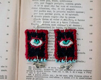 Pendientes - Ojo turco - Bordados a mano y con cuentas - Con dijes