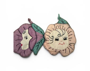 Salvamanteles individuales vintage hechos a mano con bordado de cara de flor