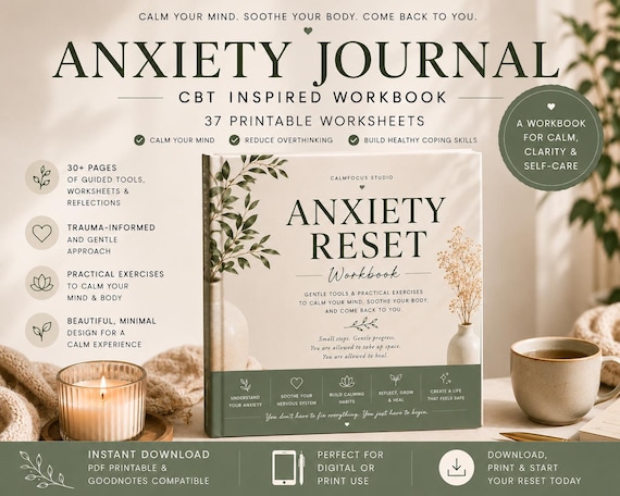 CBT Anxiety Journal Printable | Guided Workbook for Stress Relief PDF
