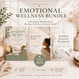 Emotional Wellness Bundle | Anxiety, Self Love, Breakup Recovery Workbooks (Digital Download)