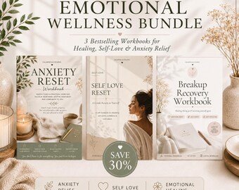 Emotional Wellness Bundle | Anxiety, Self Love, Breakup Recovery Workbooks (Digital Download)