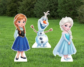 Sagoma di Elsa, Anna e Olaf, decorazioni per feste a tema Frozen, cartello di compleanno per il giardino (91 x 122 cm) (download digitale)