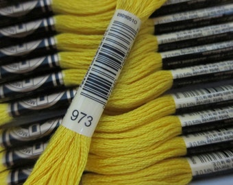 Bright Canary #973, DMC Cotton Embroidery Floss - 8m Skeins - Available in Single Skeins, in Multi-Skein Pkgs & in Full (12-skein) Boxes