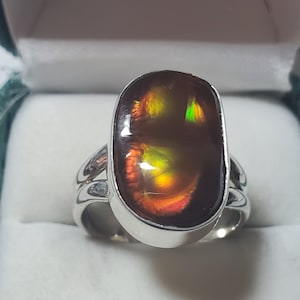 Fire agate ring.  Fire agate is from San Carlos Indian reservation, Slaughter Mountain.  Size 8.