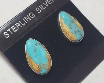 Arizona turquoise earrings.  Ribbon turquoise LC.  Post earrings. Tear drop..