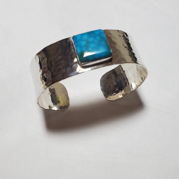 Turquoise cuff bracelet. Birds eye turquoise from Kingman AZ.  Tarnish resistant silver. Fits size 6 3/4" wrist. Can size smaller.