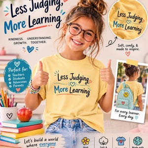 Camiseta "Menos juicios, más aprendizaje" Camiseta "Inclusión" Camiseta "La amabilidad importa" Regalo para profesores de educación especial Ropa de aceptación del autismo