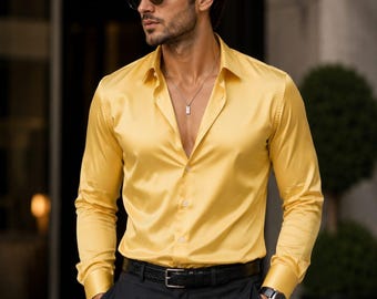 Men's Silk Shirt | Luxury Soft Silk Button-Up Shirt | Lightweight Casual & Formal Wear | Elegant Long Sleeve Men's Fashion