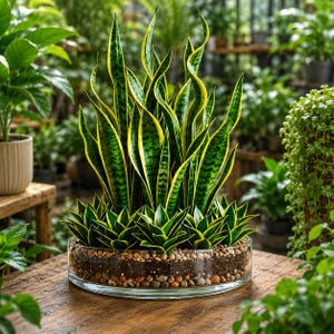 Composizione di Sansevieria in vaso di vetro / Pianta da interno / Pianta decorativa moderna per la casa / Regalo con pianta viva