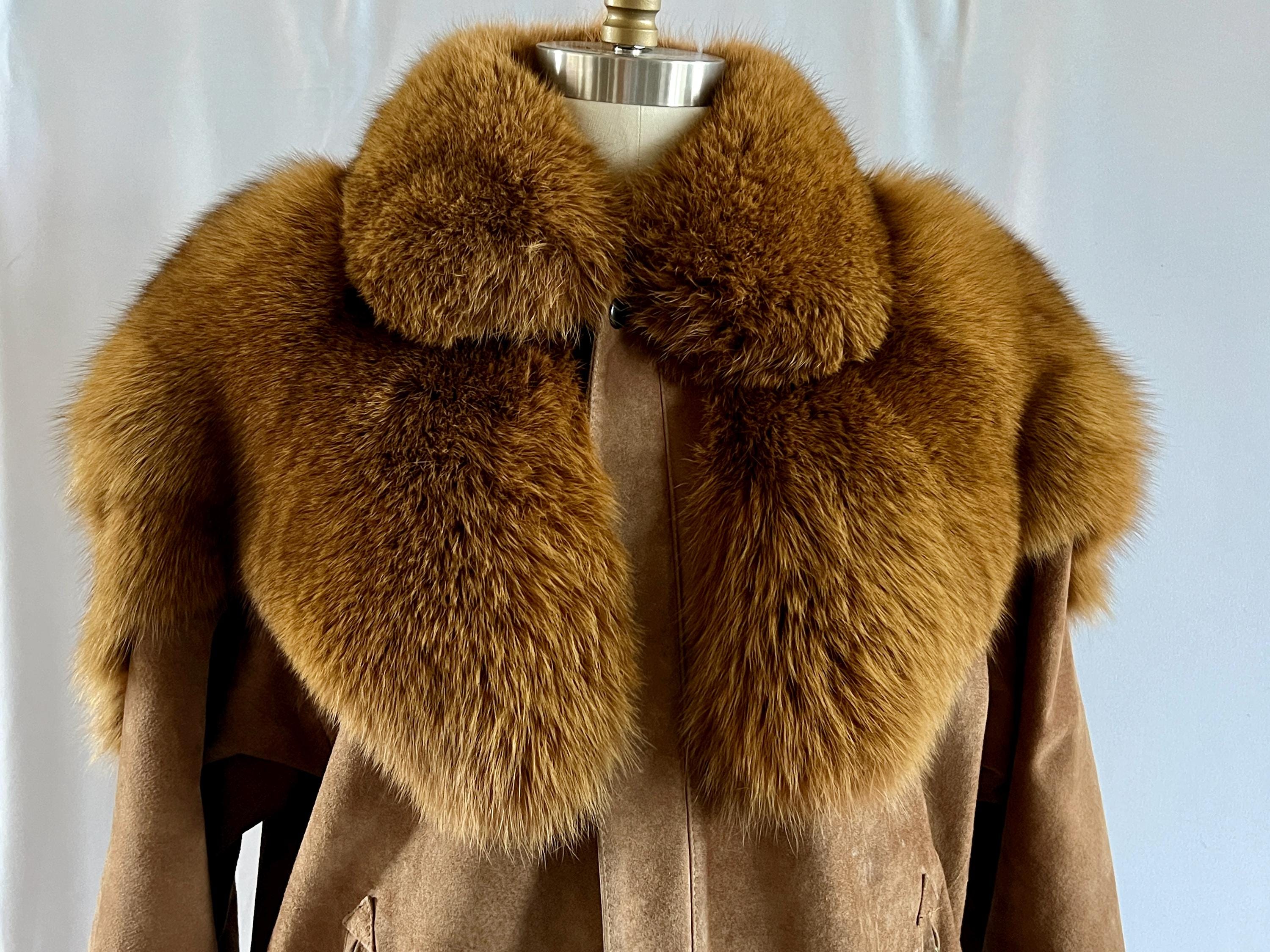 Suede Jacket With Huge Faux Fur Collar, Hidden Zip Front