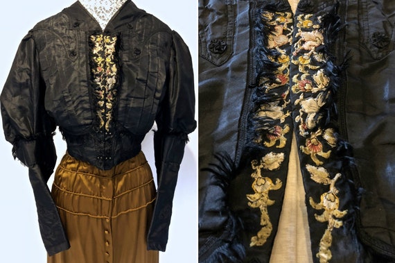 Black Silk Taffeta Jacket /Bodice: Mutton Sleeves,