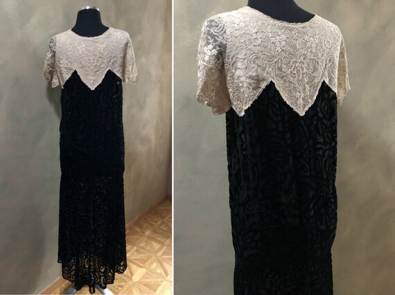 1930's Art Deco Evening Gown - Black Devoré Cut S… - image 6