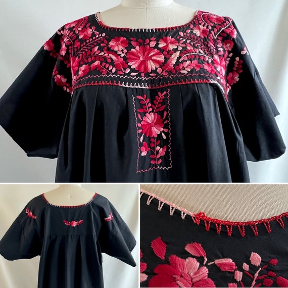 Vintage Mexican [Oaxacan] Cotton Dress, Black Cot… - image 10