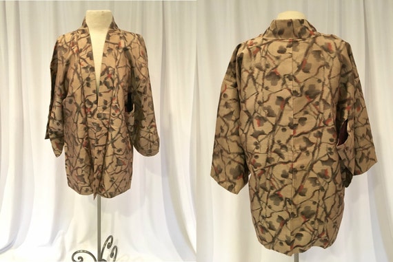 Golden Ecru Ikat Silk Japanese Haori Jacket 1930 … - image 1