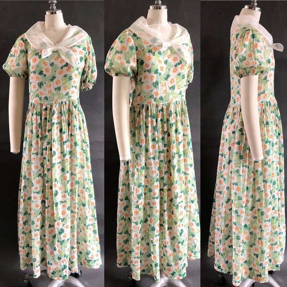 Summery sheer cotton 1930's Ankle-Length Dress wi… - image 2