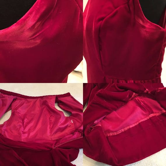 Cranberry Red Velvet 1960's Maxi Gown with Rolled, Je… Gem