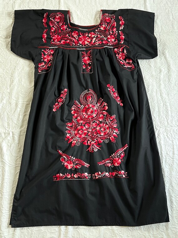 Vintage Mexican [Oaxacan] Cotton Dress, Black Cot… - image 8