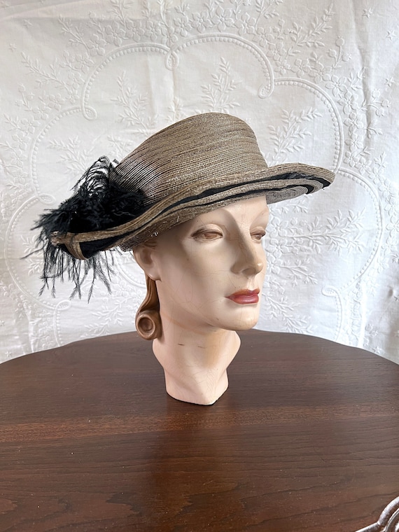 Wonderful Edwardian Asymmetrical Bicorn Hat with … - image 1