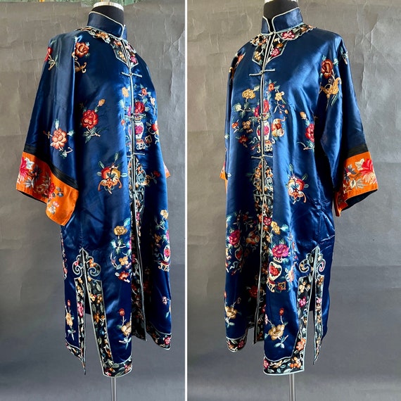 Antique Chinese Cobalt Blue Silk Robe, early 20th… - image 2