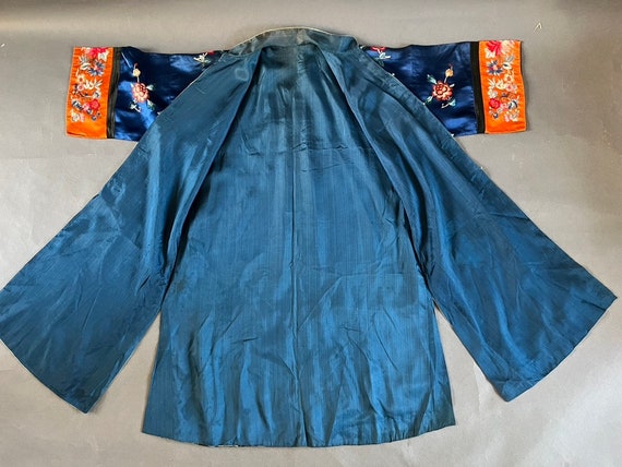 Antique Chinese Cobalt Blue Silk Robe, early 20th… - image 6