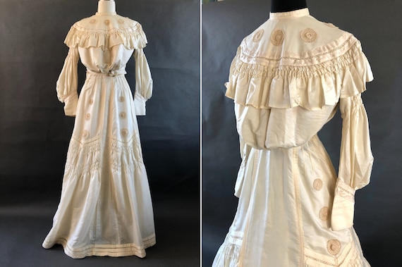 1900s Tuck Gathered Long Train Dress