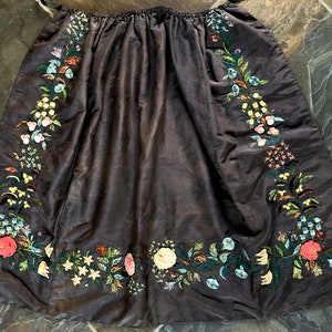 Rare 1830&#39;s-40&#39;s Ribbon-Embroidered Antique Silk &#39;Fancy&#39; Apron on Black Silk, with Chenille & Silk Ribbon Embroidery, As Found, One Size