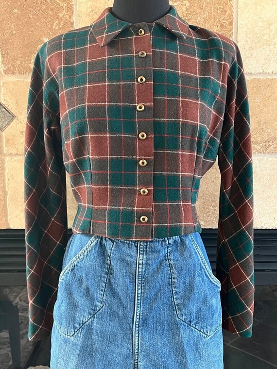 Late 1940's Green and Rust Plaid Ricky Jacket, Lig