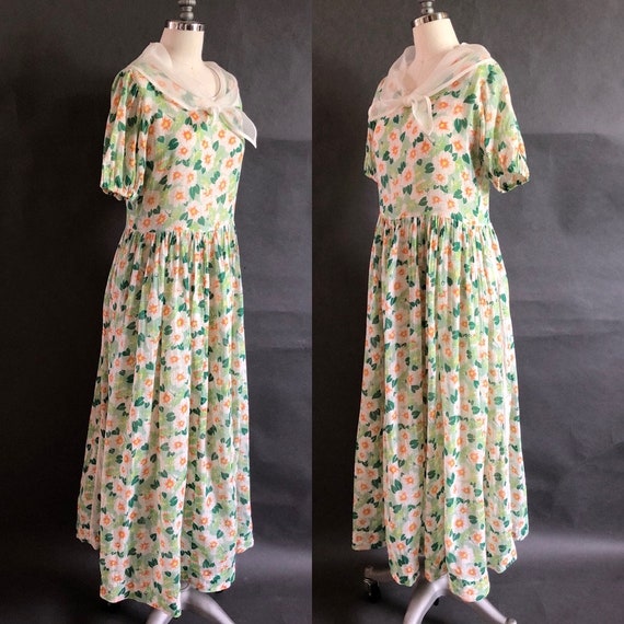 Summery sheer cotton 1930's Ankle-Length Dress wi… - image 8