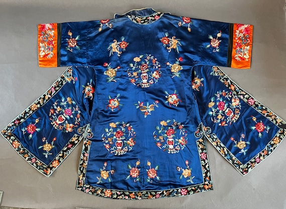 Antique Chinese Cobalt Blue Silk Robe, early 20th… - image 1