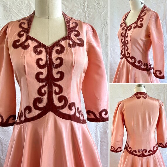 1940s Red Rayon Gown with Gorgeous Skirt