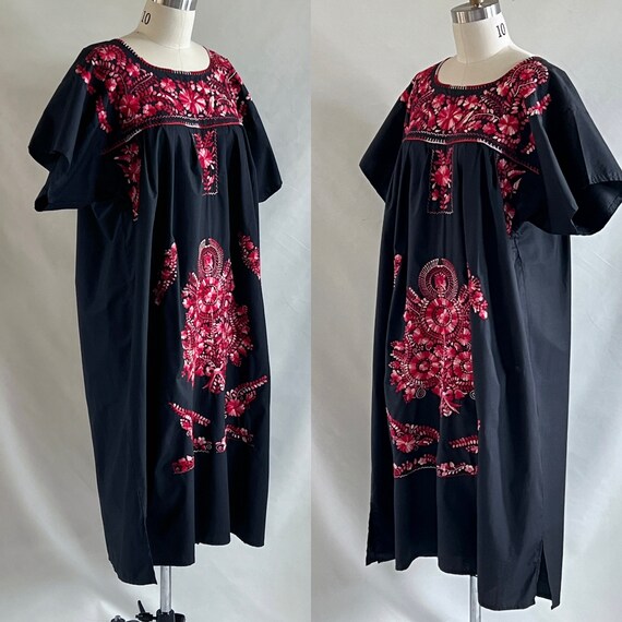 Vintage Mexican [Oaxacan] Cotton Dress, Black Cot… - image 2