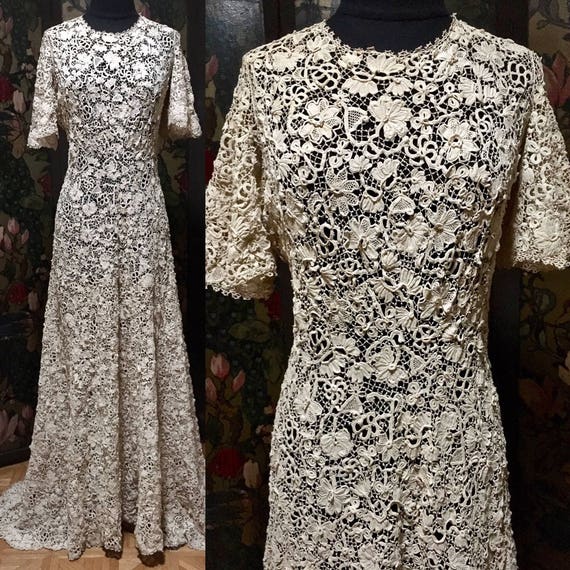 Salefinest Lush Irish Crochet Lace Wedding Gown Edwardian Etsy Salefinest Lush Irish Crochet Lace Wedding Gown Edwardian Etsy
