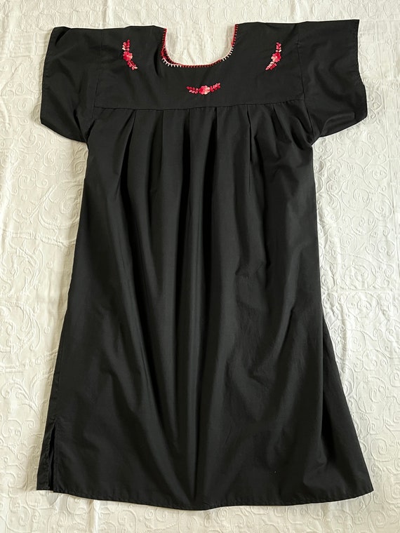 Vintage Mexican [Oaxacan] Cotton Dress, Black Cot… - image 9