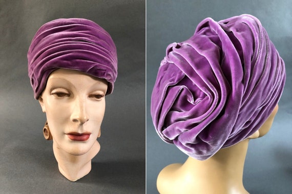 Fabulous 40's Purple Velvet Turban with Twist - "S
