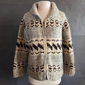 Cowichan Sweater, 1950&#39;s or Earlier with Heavy-Duty Acme Zipper, Unisex, Shorter Torso