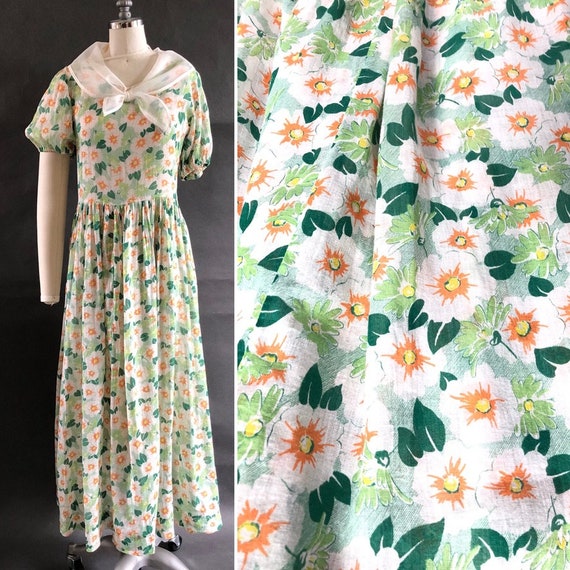 Summery sheer cotton 1930's Ankle-Length Dress wi… - image 6