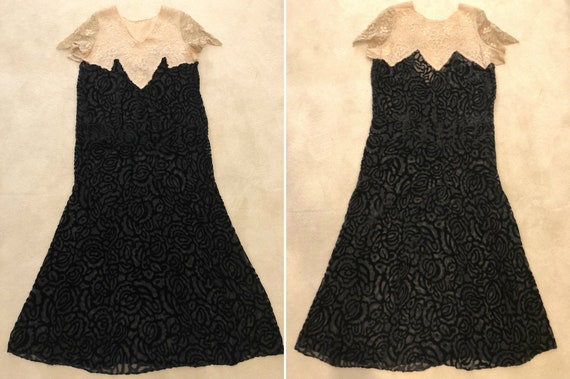 1930's Art Deco Evening Gown - Black Devoré Cut S… - image 5