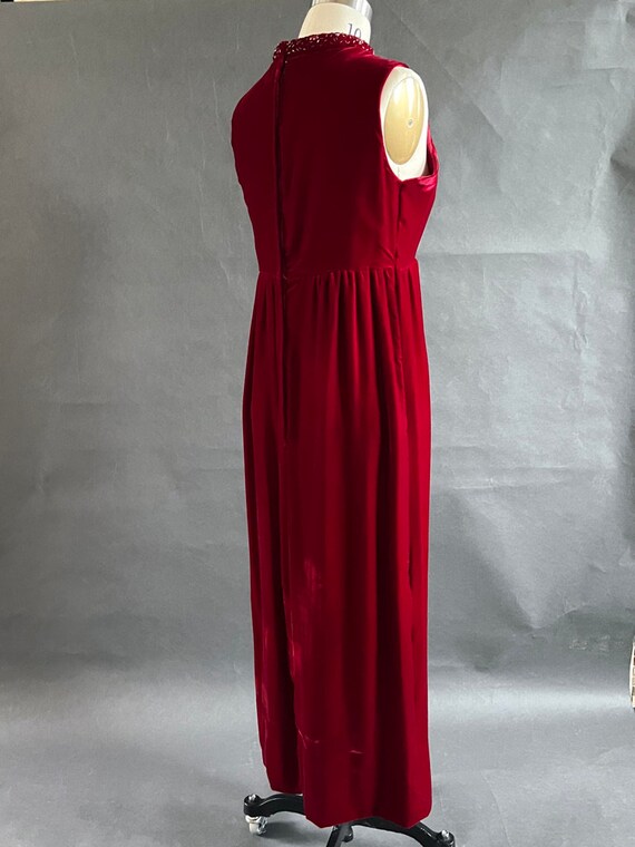 Cranberry Red Velvet 1960's Maxi Gown with Rolled, Je… Gem