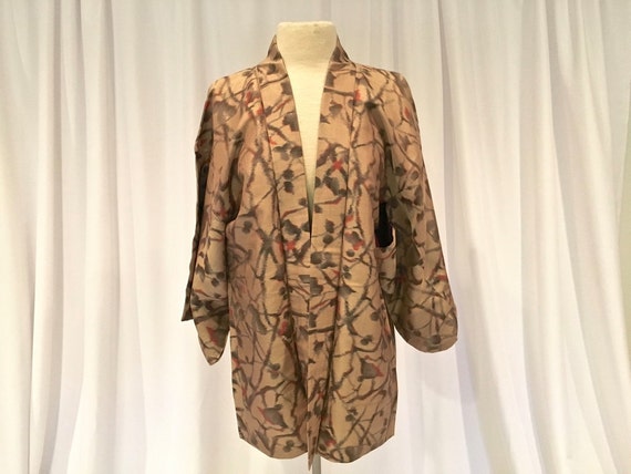 Golden Ecru Ikat Silk Japanese Haori Jacket 1930 … - image 2