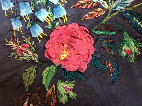 Rare 1830's-40's Ribbon-Embroidered Antique Silk … - image 5