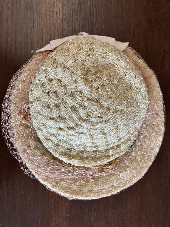 Woven Synthetic Straw Hat, 1930's,  with Raffia G… - image 6
