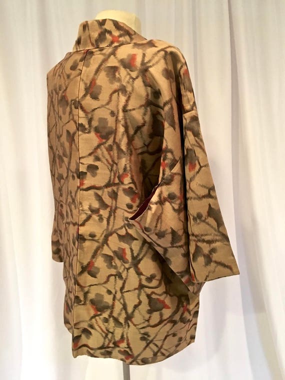 Golden Ecru Ikat Silk Japanese Haori Jacket 1930 … - image 8